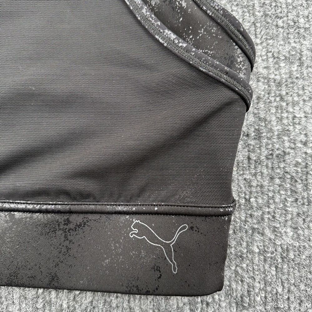 Puma Sports Bra Sz Large Mid Impact Fashion Luxe Ellavate Black Mesh Athleisure - Picture 2 of 10